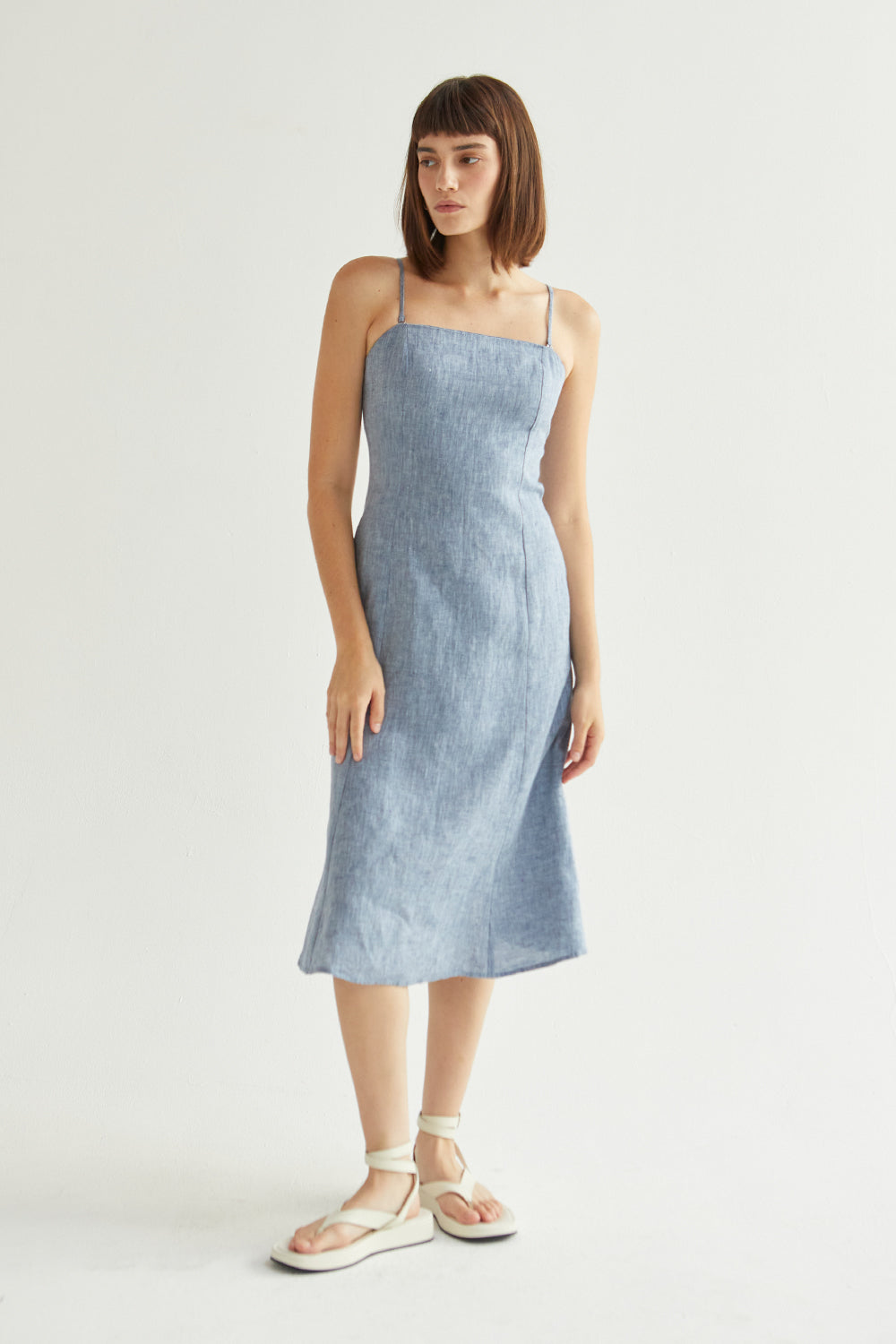 Sofia Linen Square Neck Midi Dress