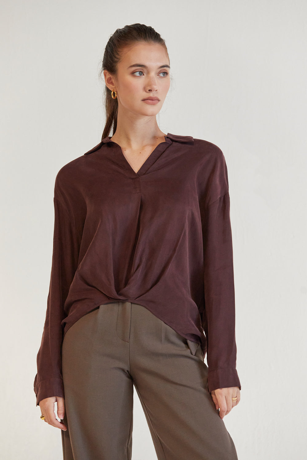 Milena Collared Long Sleeve Cupro Blouse