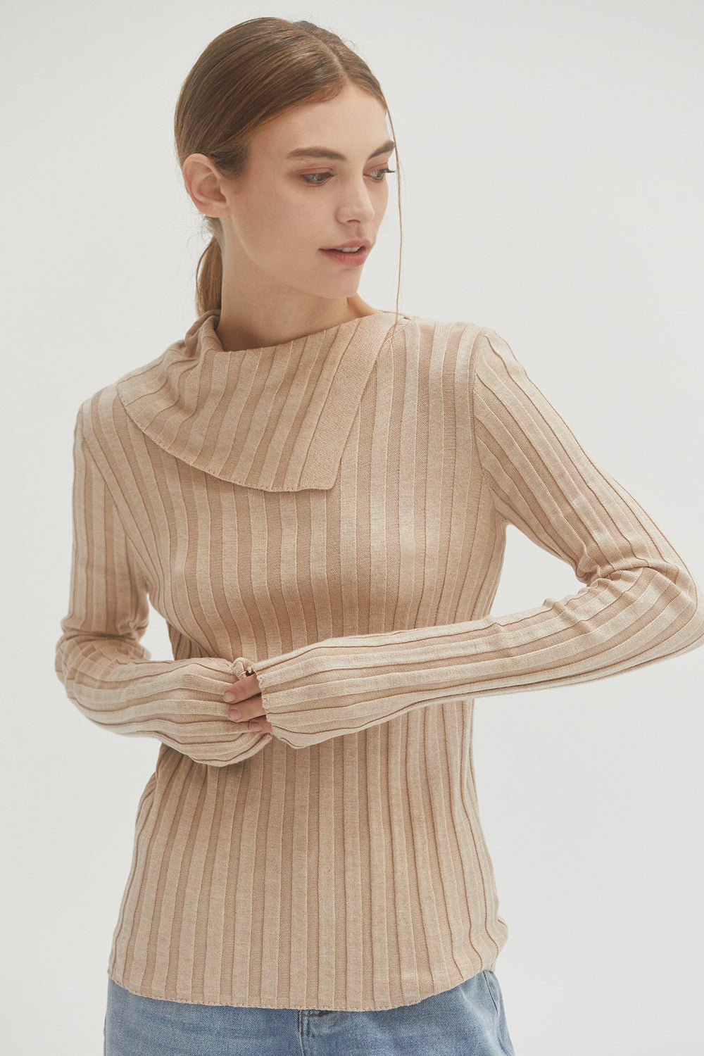 Raven Flap Detail Long Sleeves Knit Top