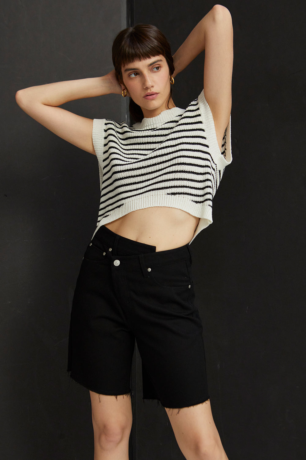 Serena Crew Neck Stripe Cropped Knit Top