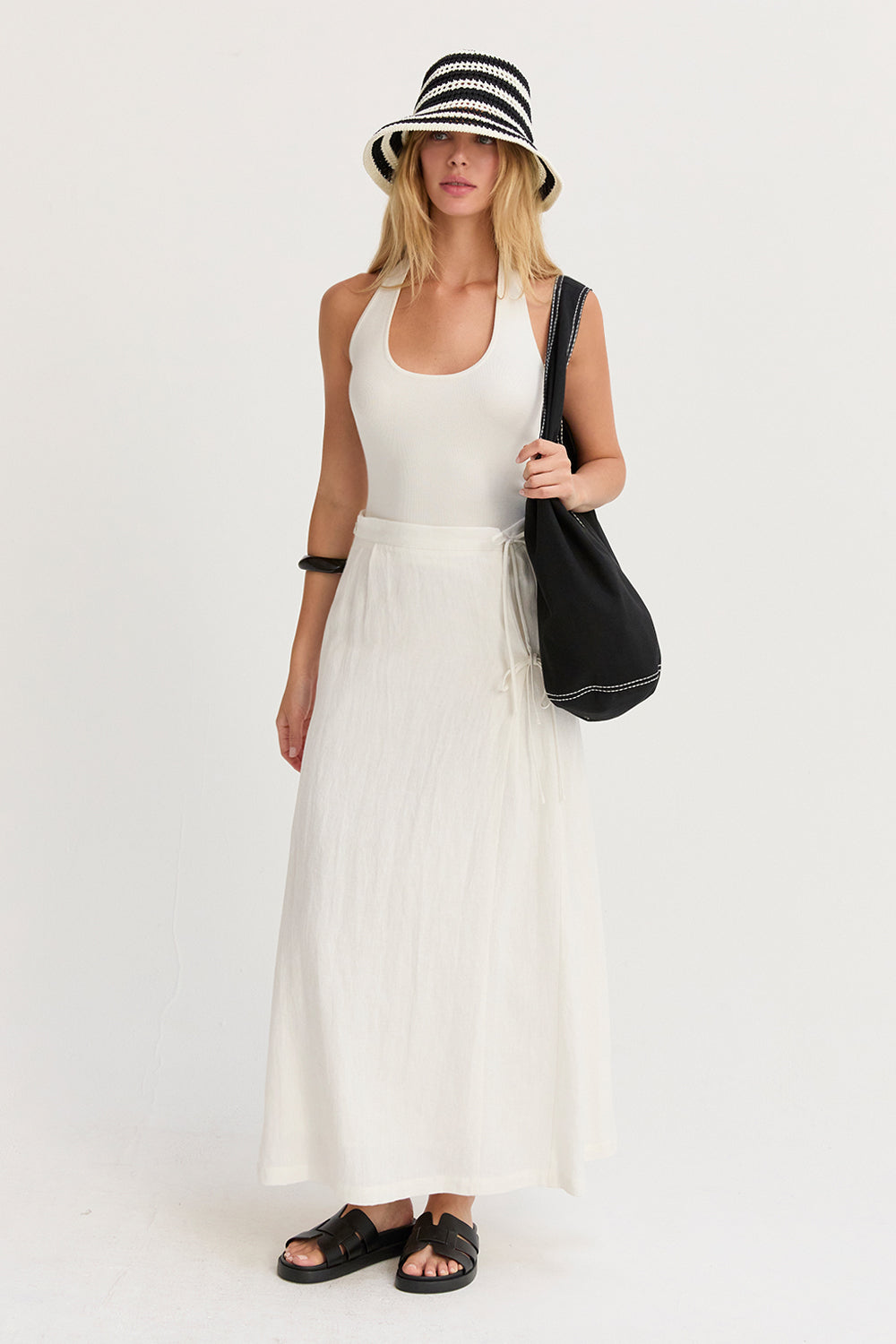 Wionna Faux Wrap Linen Maxi Skirt