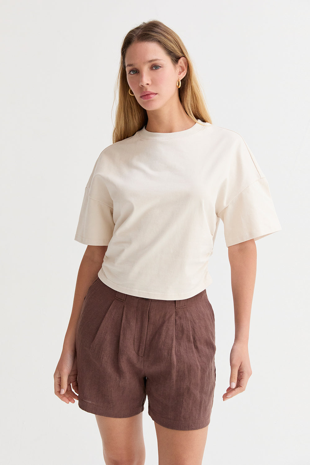 Suzy Semi Cropped Ruched Knit Top