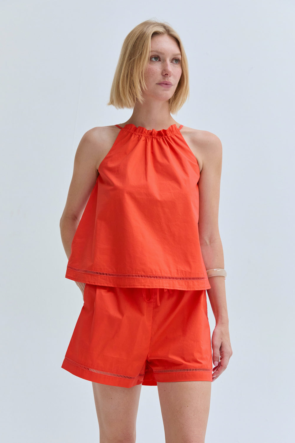 Reese Poplin Lattice Trim Halter Top