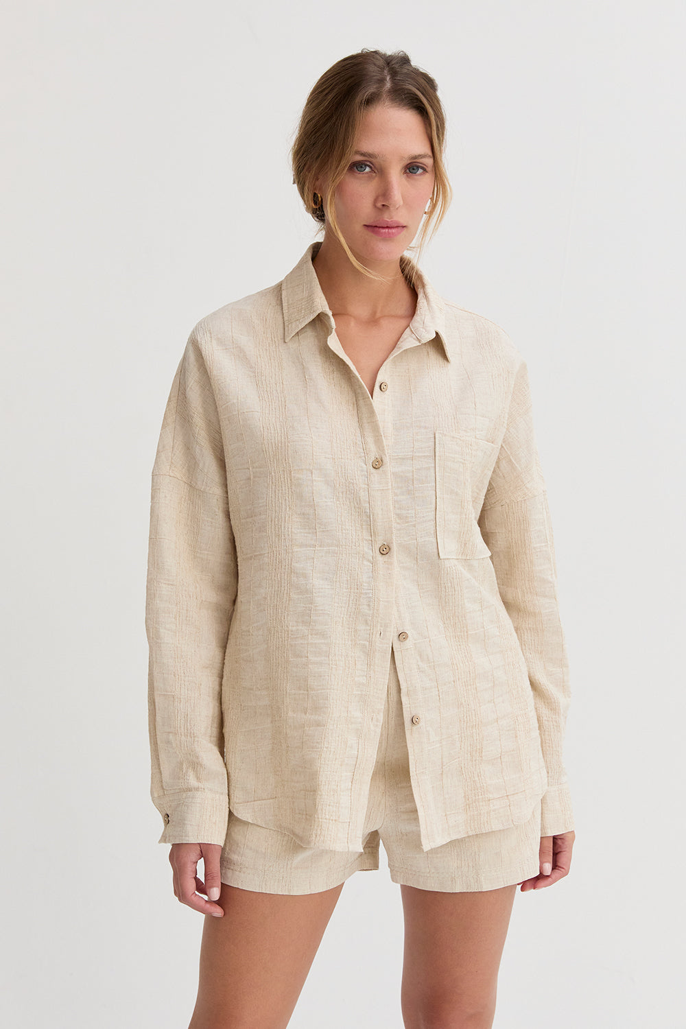 Lara Stripe Textured Linen Shirt