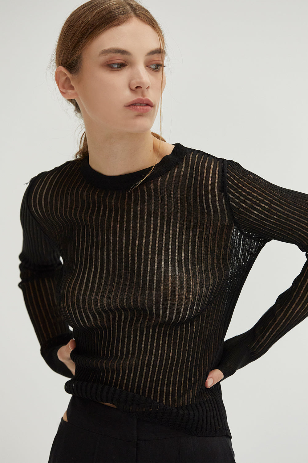 Tina Crew Neck Long Sleeve Slim Fit Knit Top