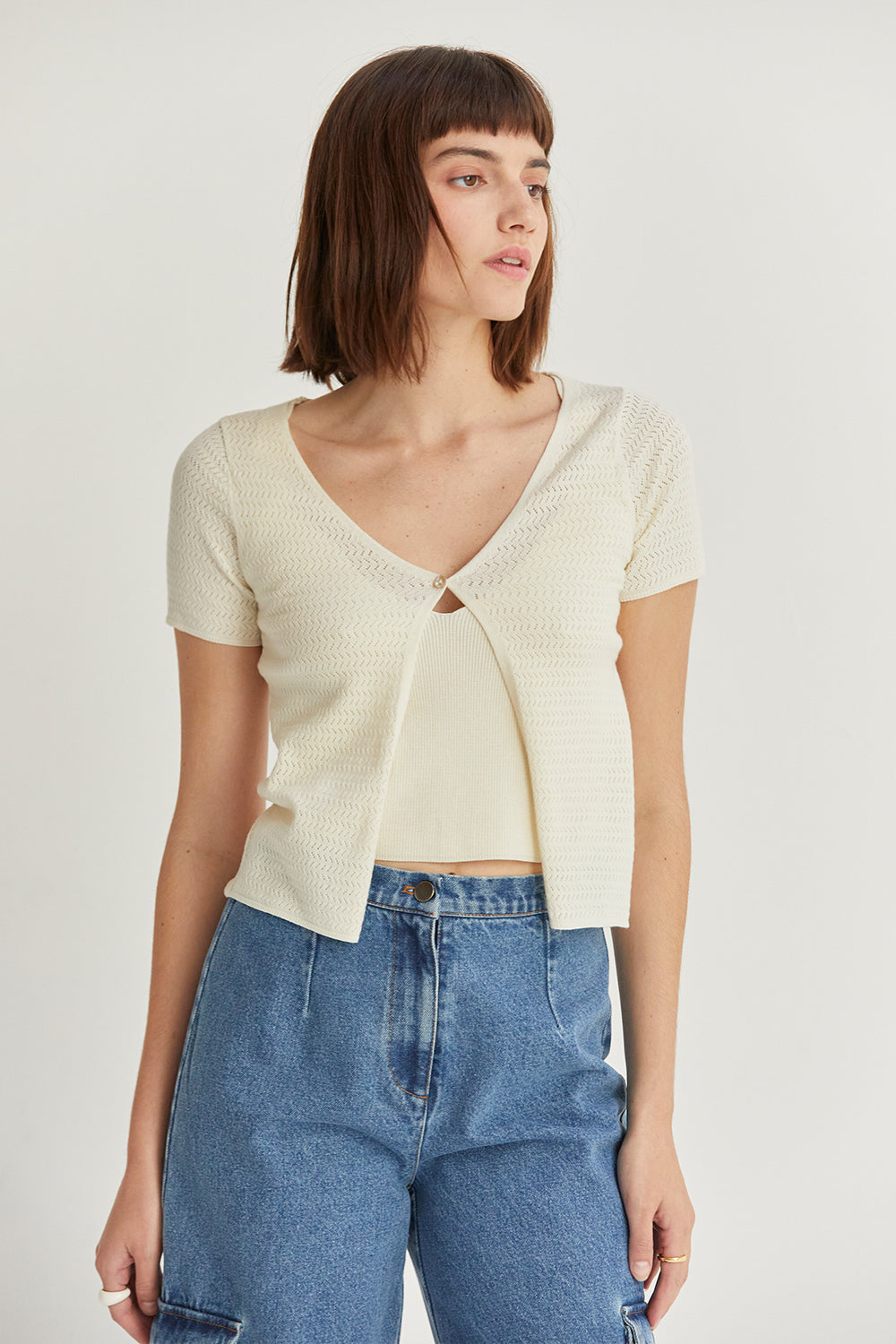 Sia Textured Knit V-Neck Top