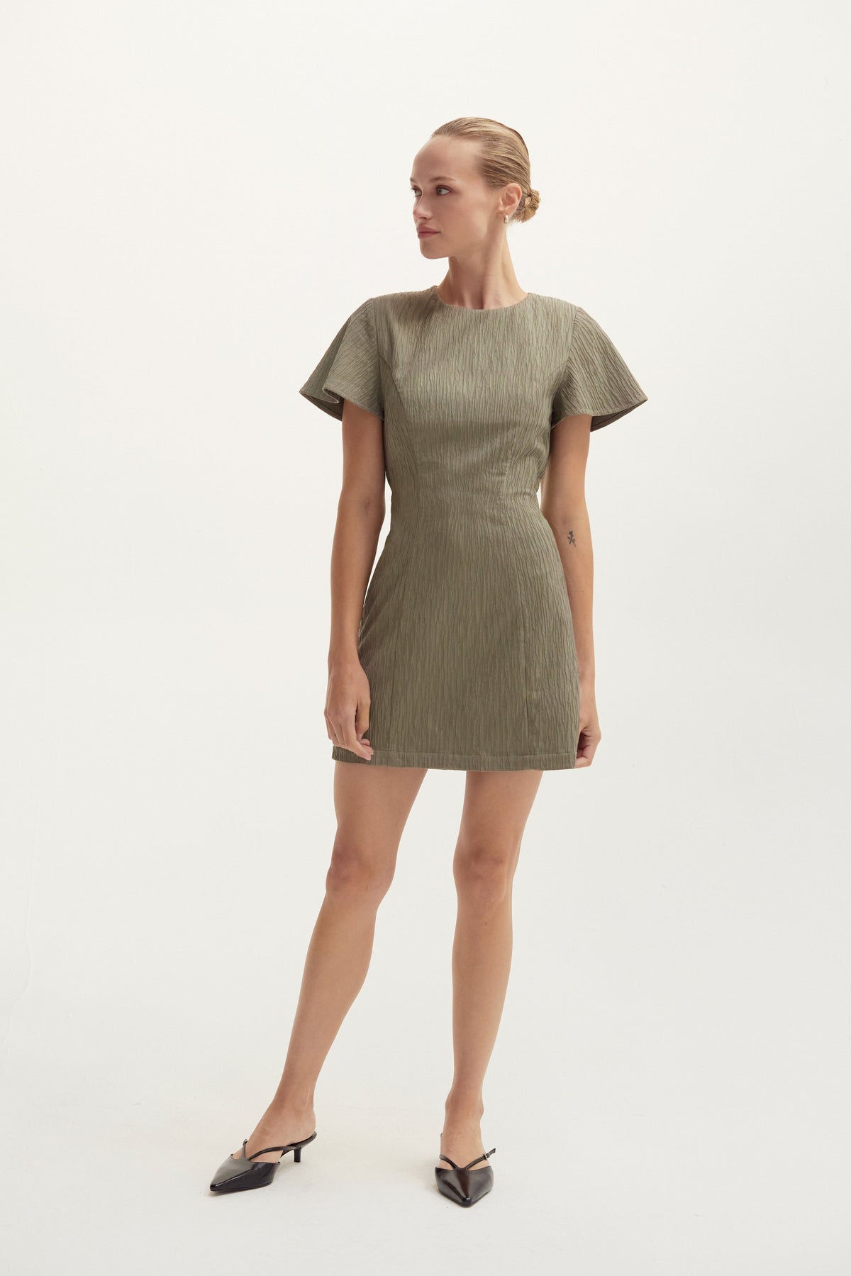 Celene Textured Back Cut Out Mini Dress