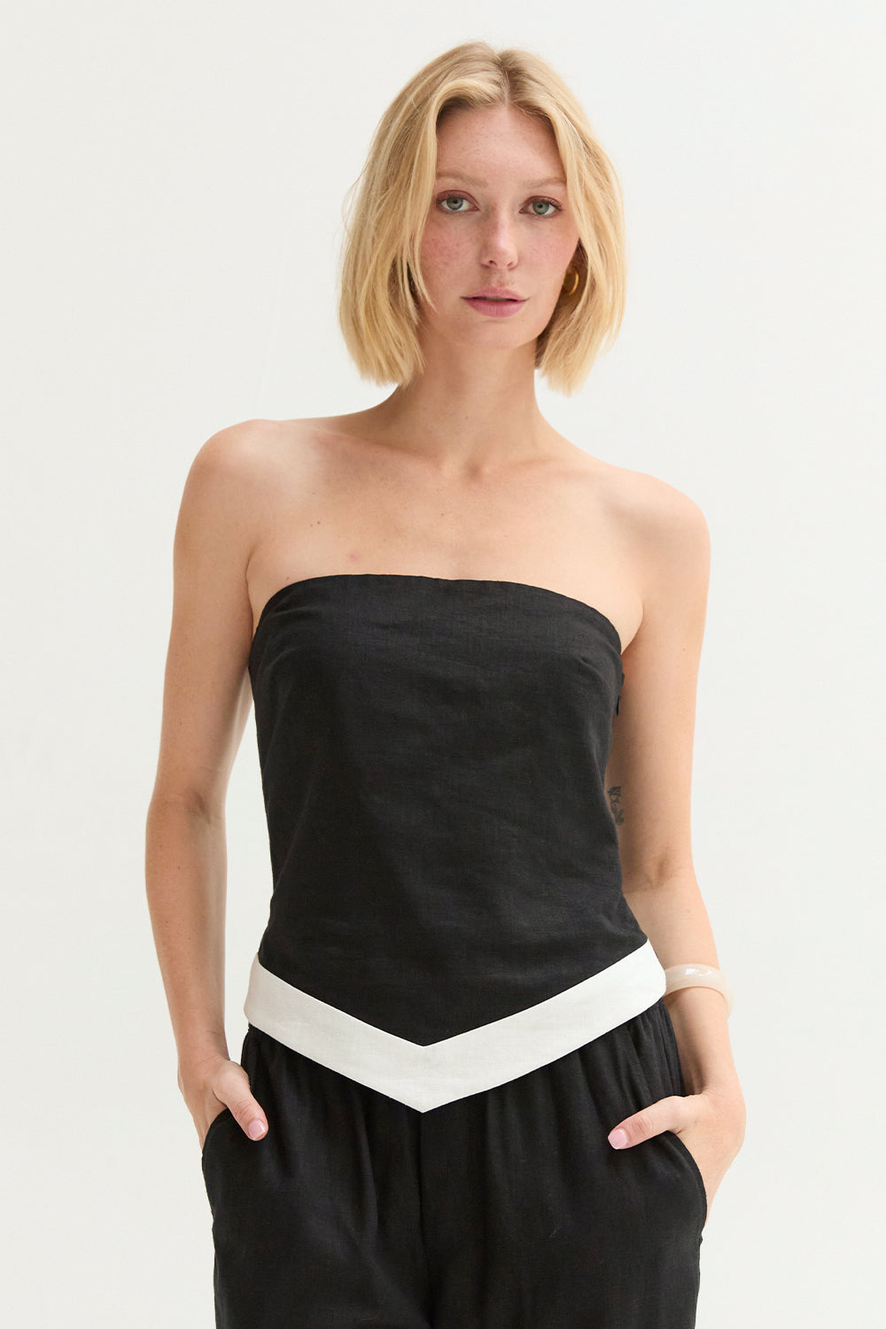 Maris Asymmetric Hem Linen Blend Tube Top